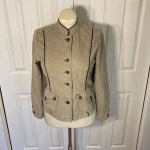 jeanstar Corduroy Jean Jacket Beige with black trim and brass button detail